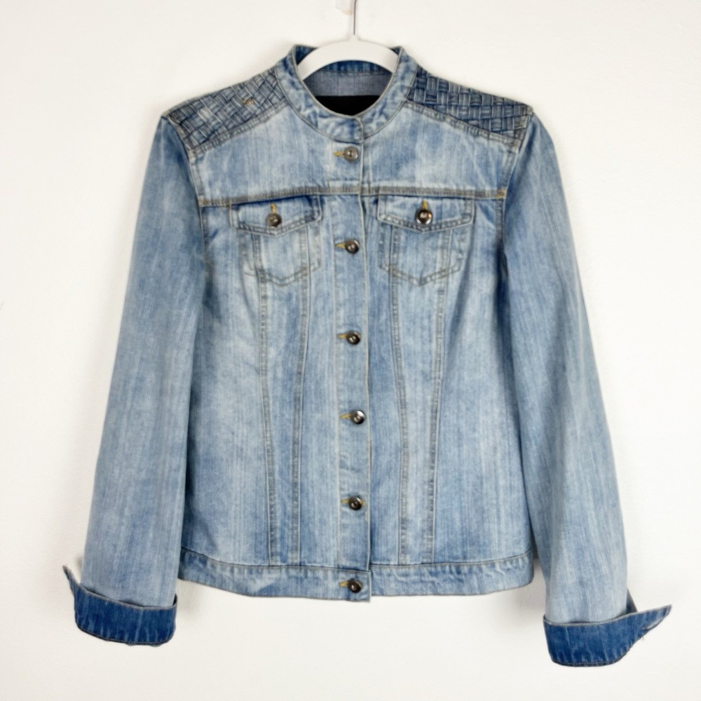 Womens Denim Jean Jacket M Braided Detail Boho Chic Y2K Revival Indie Sleaze - Picture 2 of 11